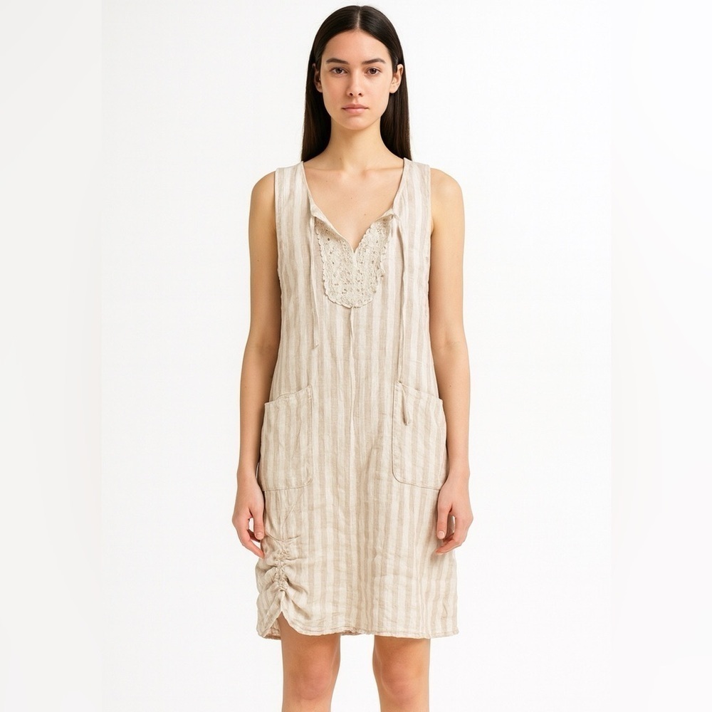 St tropez 100% linen dress nautical, boho Beachy M